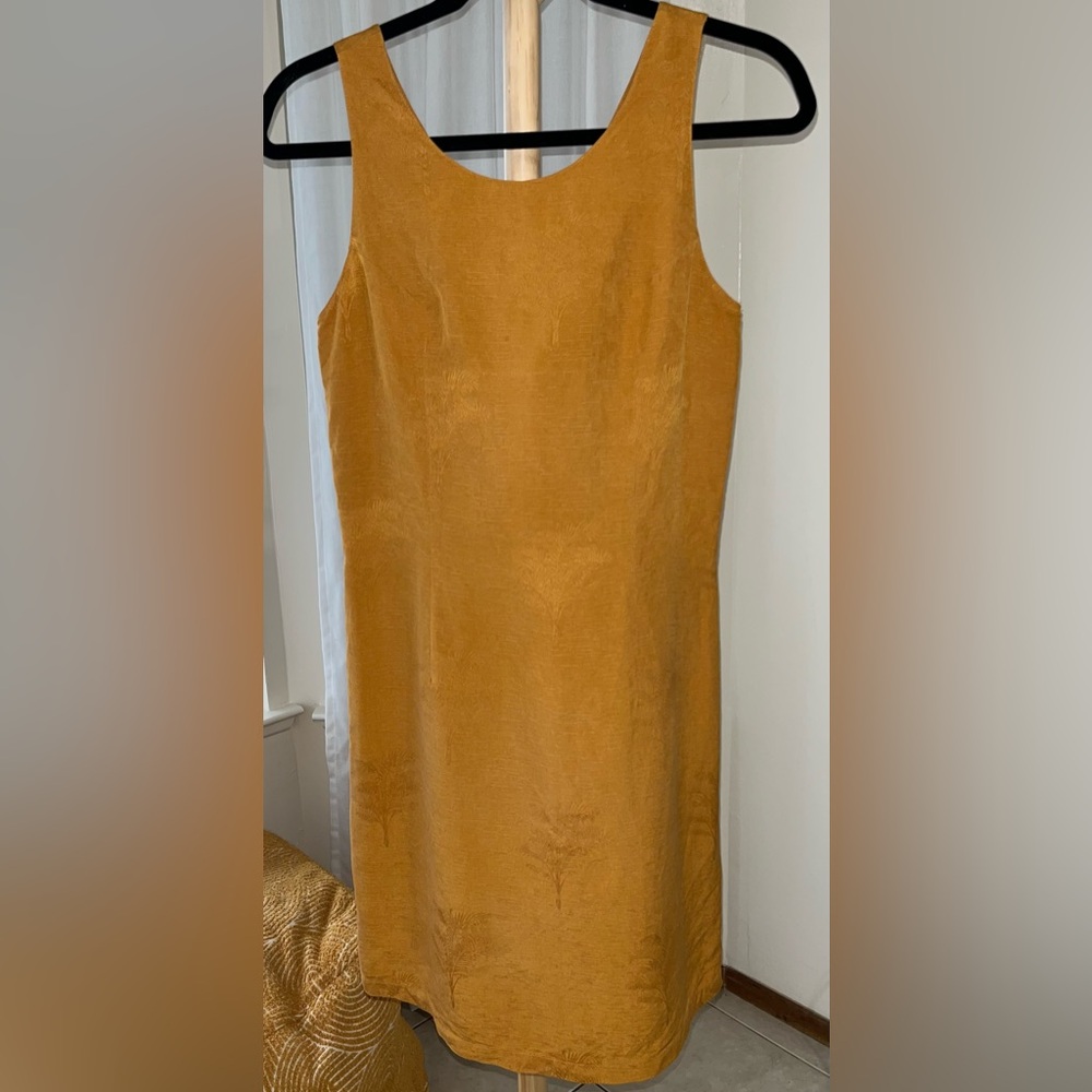 Vintage 100% Silk Palm Brocade Mini Dress